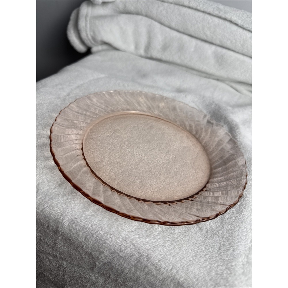 Vtg Arcoroc France 7.75" Salad Luncheon Plates Pink Rosaline Swirl Set Of 4 - Picture 5 of 5